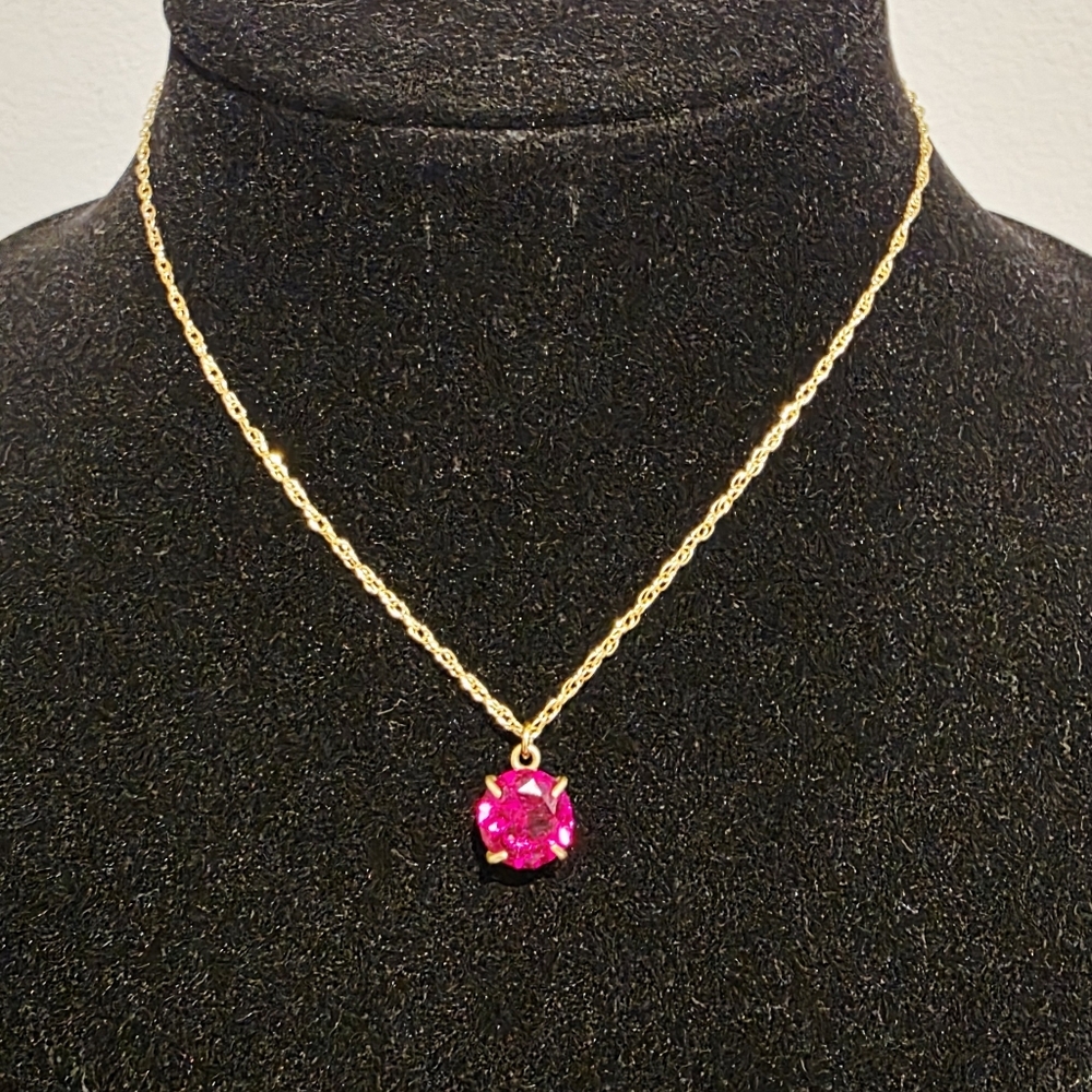 Large Ruby July Birthstone Pendent With 15" Chain GF New